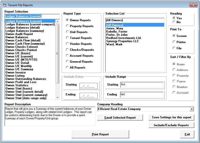 Tenant File Report Setup