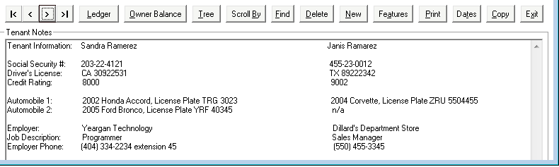 Tenant File Notes Screen