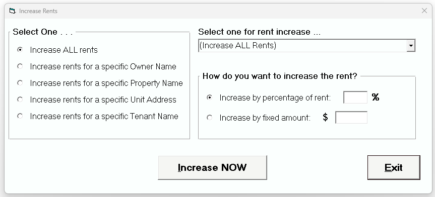 Tenant File Rent Increase Screen