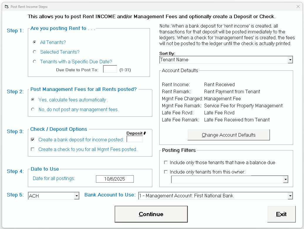 Tenant File Rent Posting Steps