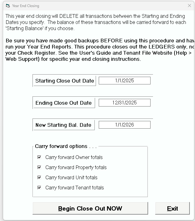 Tenant File Year End Closing